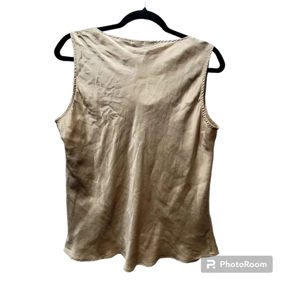 Gold 100% Silk Cowl Neck Gold Shimmer Sleevless Tank Top timeless elegant prep - Picture 2 of 5